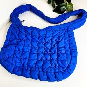 Blue Quilted Shoulder Bag Puffer Slouchy Nylon Baggu Style
